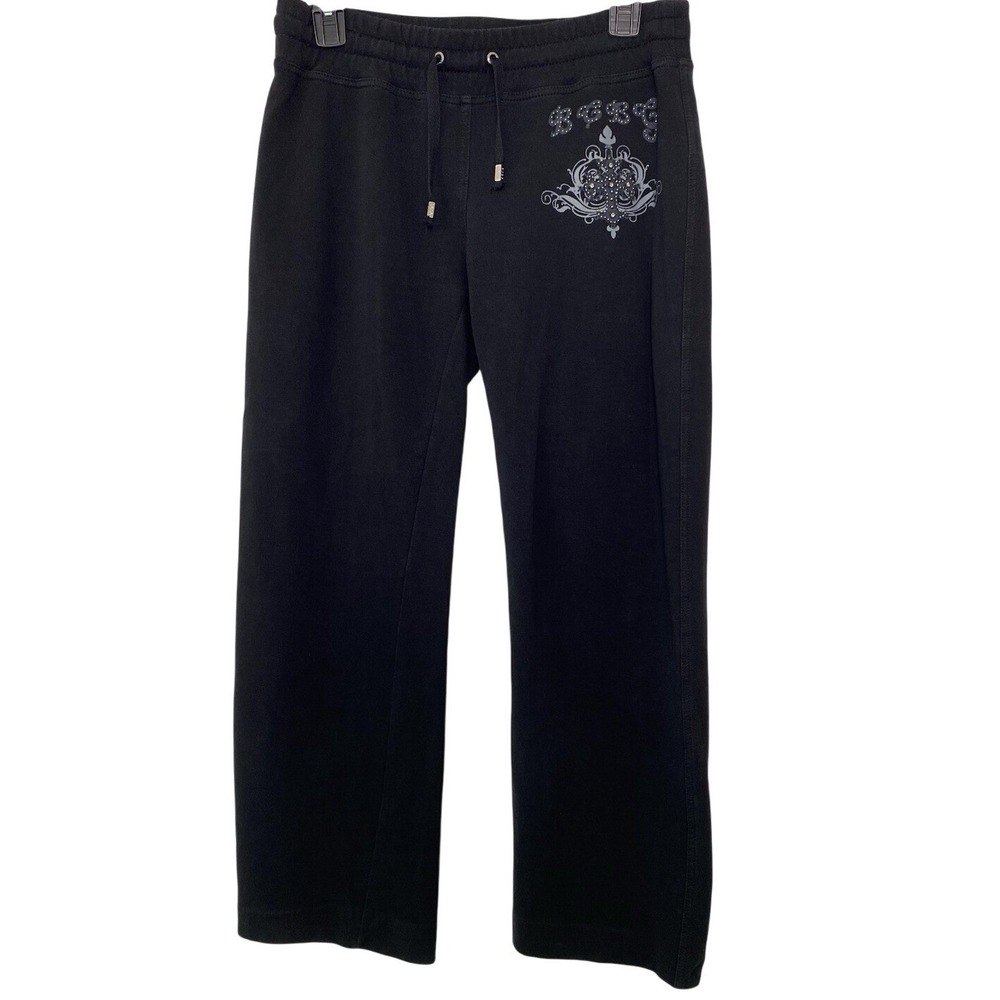 Y2k BCBG Maxazria Sz Medium Pants Sweatpants Black Lounge Beaded Wide Leg Grunge